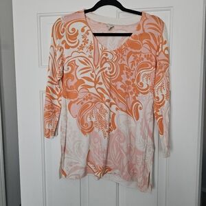 Talbots Orange and Cream Floral Tunic Size M